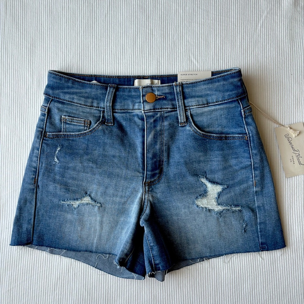 High-Rise Midi Shorts Super Stretch Denim Universal Thread Medium Wash Jean